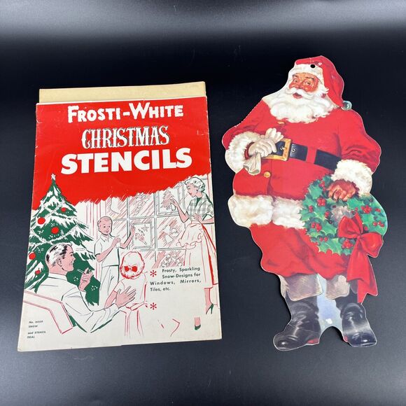 Vintage Christmas Window Stencils Frosti-White Unused & Santa Paper Decor - Picture 1 of 11